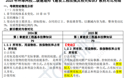 2025版二建法规教材变化7%