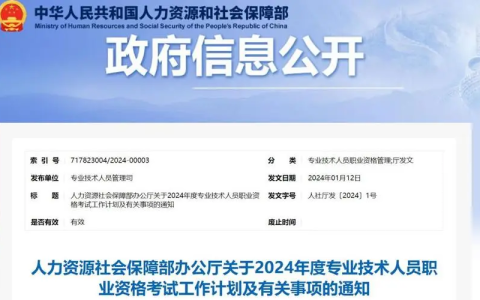【人社部官方】2024年职业资格考试计划已经发布