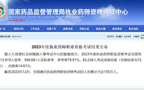 2023年全国执业药师合格率14.61%，近5年最低！