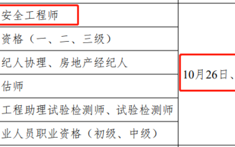 2024年中级安全工程师考试时间公布：10月26-27日！