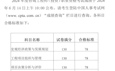 2024年咨询工程师考试成绩公布，合格标准为78分！