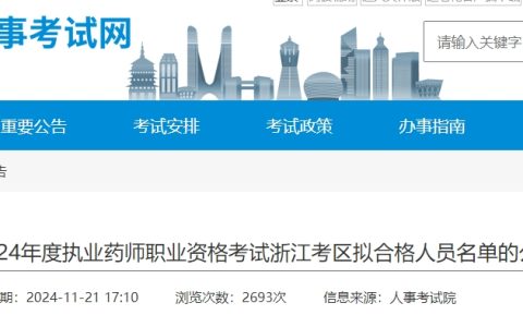 2024年浙江执业药师成绩合格名单公示