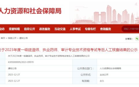 湖南邵阳市人社局发布：关于2023年执业药师考后人工核查结果的公示