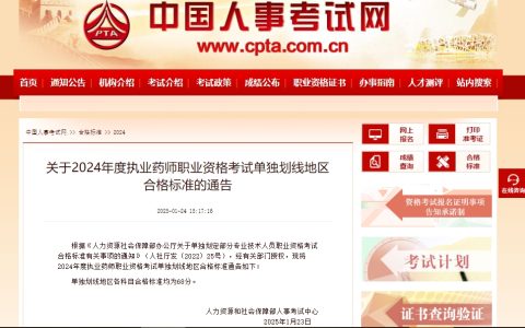2024年执业药师考试单独划线地区各科目合格标准均为68分
