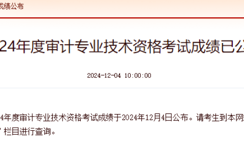 2024年初级审计师成绩查询入口12月4日已开启!