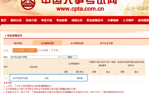 2025年初级会计证书查询网站：中国人事考试网
