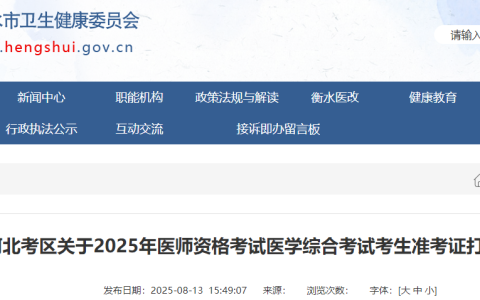 河北衡水2025年医师资格综合笔试准考证8月15日起打印！