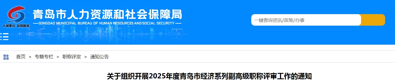 2025年山东青岛经济系列副高级职称评审通知，8月29日截止资料报送