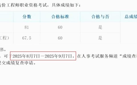 2025年北京二级造价师成绩查询入口已于8月7日开通，合格标准为60分